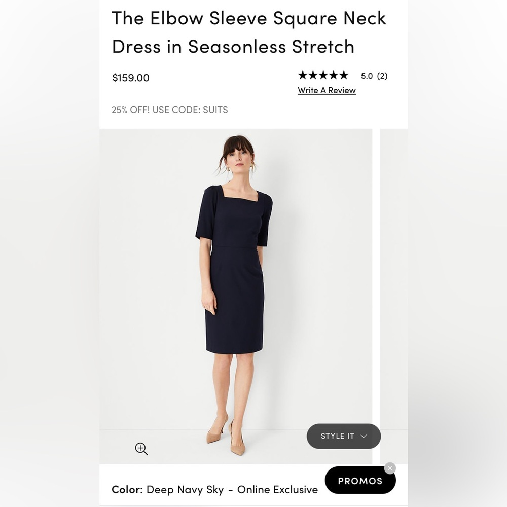 Elbow Sleeve Square Neck Ann Taylor Work Dress WORN ONLY ONCE